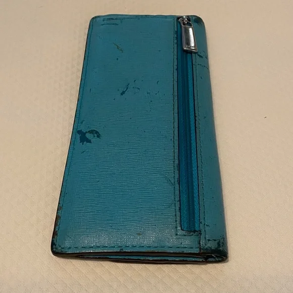 Coach Turquoise Blue Rectangular Vintage Fix-Up Distressed Project Wallet - Picture 4 of 13